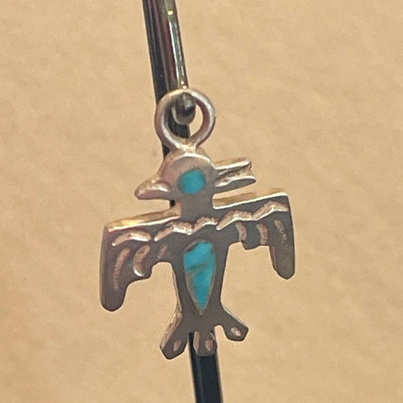 Vintage Zuni Native American Handmade Silver Turquoise Thunderbird Pendant Charm - Picture 4 of 7
